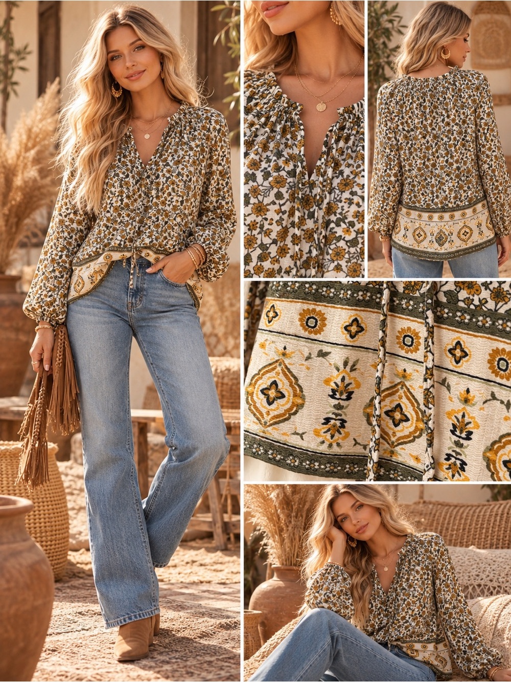 NWT Jules & Leopold Peasant Blouse with Floral Border